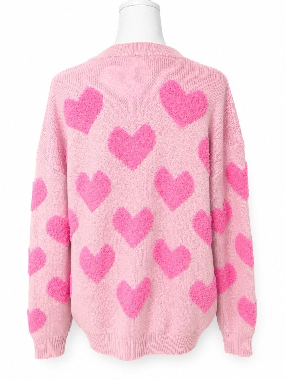 Judson & Co Pink Heart Pattern Crewneck Sweater - Women's Cozy Knit - Picture 2 of 2